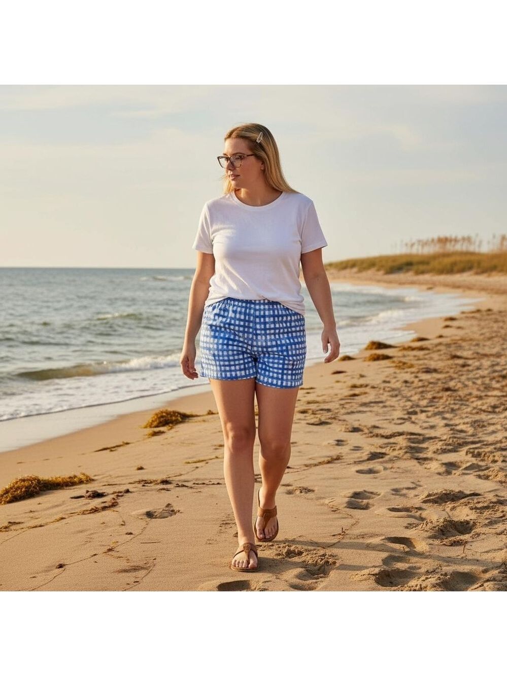 Lilly Pulitzer Ocean Trail Blue Gingham Shorts Elastic Waist Size XS